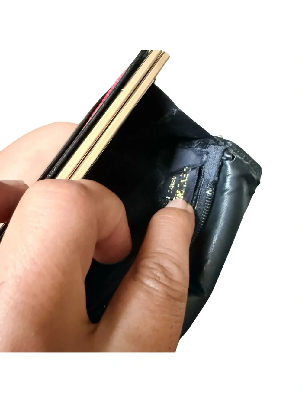 Vintage GIVENCHY PARIS Black Leather Long Wallet with Red Lizard Accent